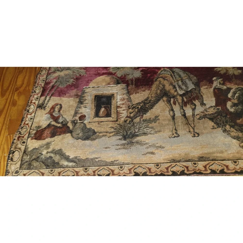 Vintage Nativity Scene Camel Religious Wall Hanging Tapestry Art Decor